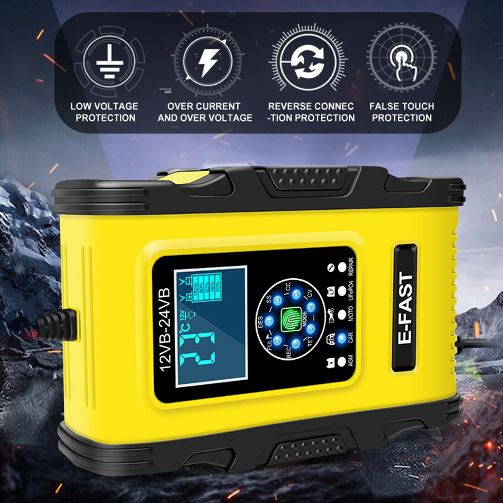 Car Battery Chargers 12V/12A 24V/6A Pulse Repair Battery Disulfate UK Plug