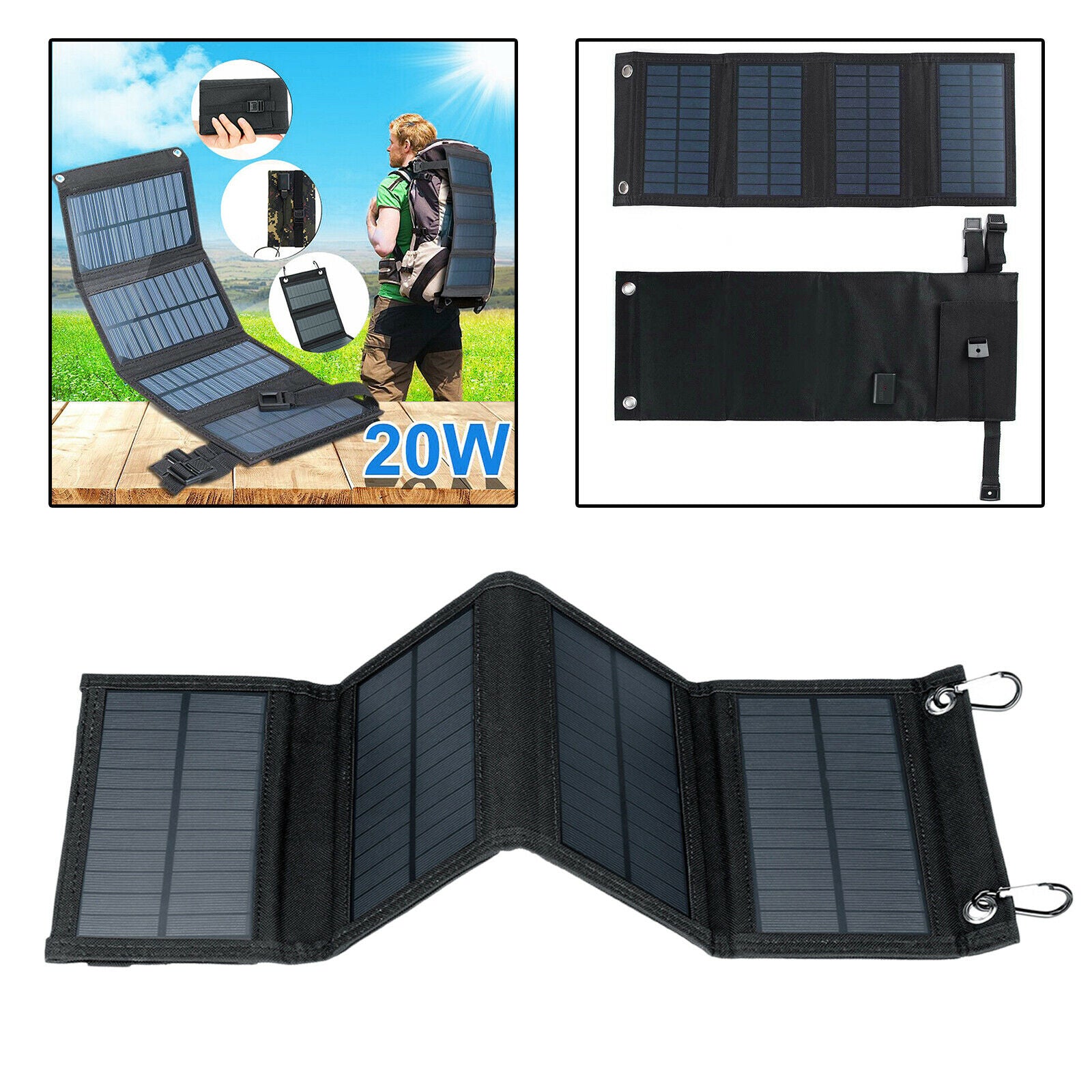20W USB Solar Panel Folding Portable Charger Camping Car Phone Charger