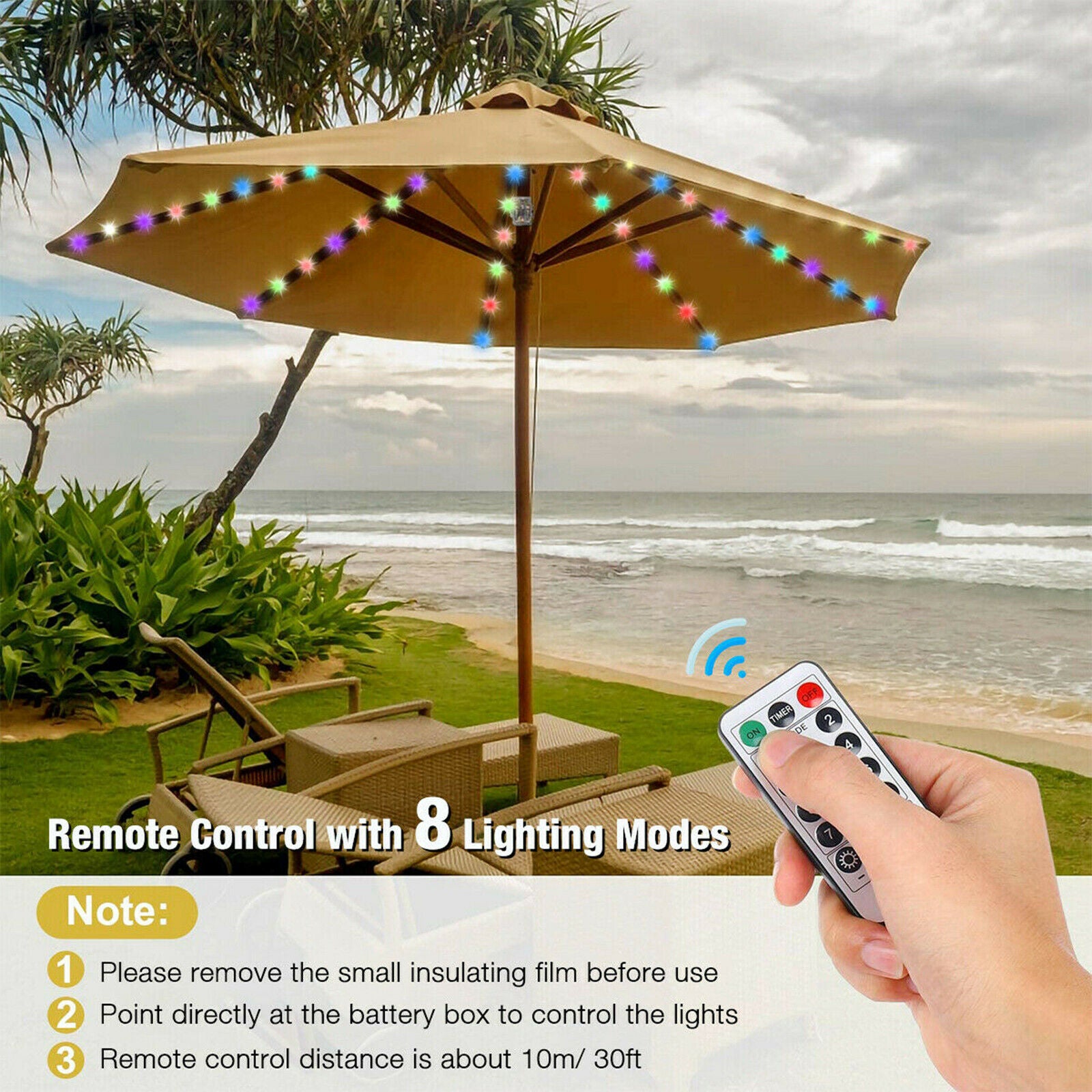 Beach Umbrella Parasol String Light 104LEDs Waterproof Camping Tents Light