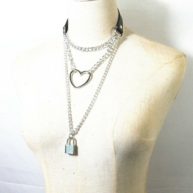 Gothic Lock Chain Multilayer Choker Necklace Sexy Collar Neck Ring Jewelr.l8