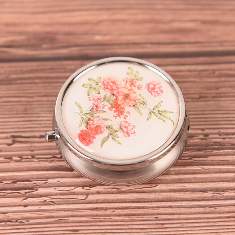 flower pill case metal organizer portable pill box makeup container Color .l8