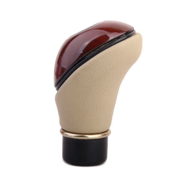 Wooden PU Leather Car Gear  Lever Knob - Brown and Beige
