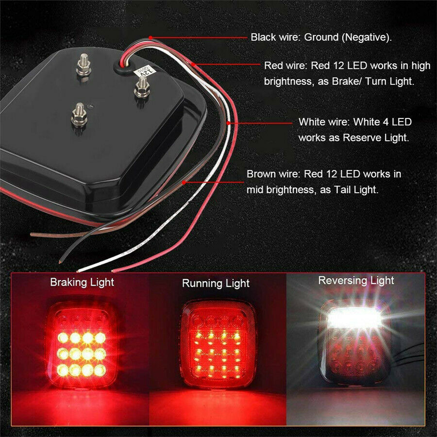 2X Square Stop Turn Tail backup16LED Marker Light for Jeep Wrangler JK TJ CJ YJ