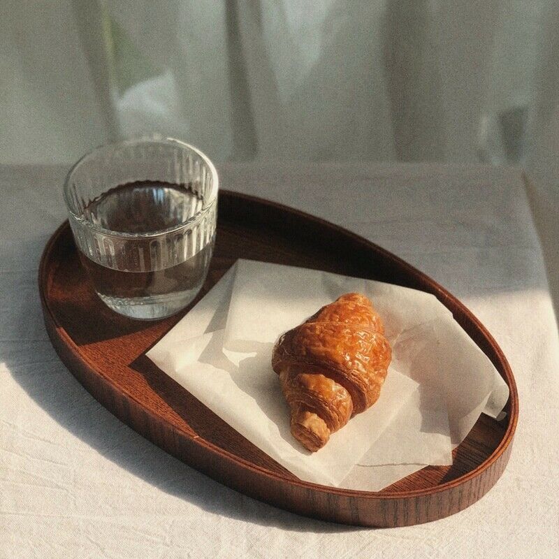 Oval Wooden Serving Tray Dinner Display Tray Tea Bar Breakfast Dessert Food E2Y2