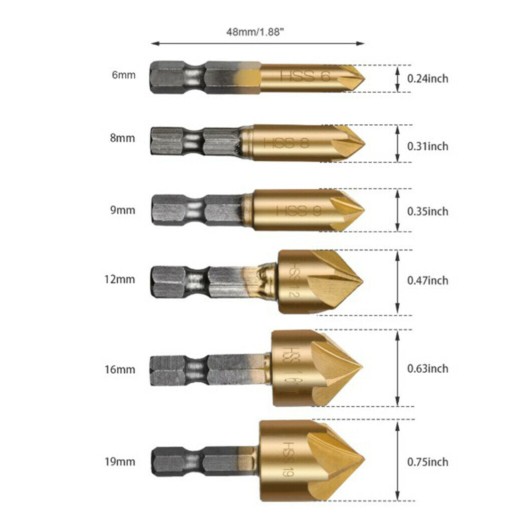 6 x 90 degrees Countersink Drill Bit Wood Drill Bit Set Hex Coated Drilling Tool