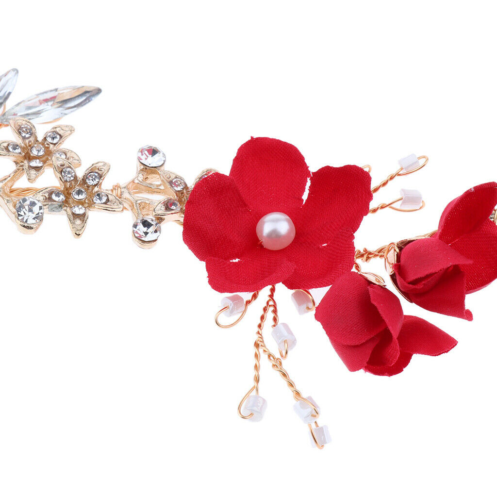 Bridal Rhinestone Flower Tiara  Hairband Wedding Hair Decor Wine Red