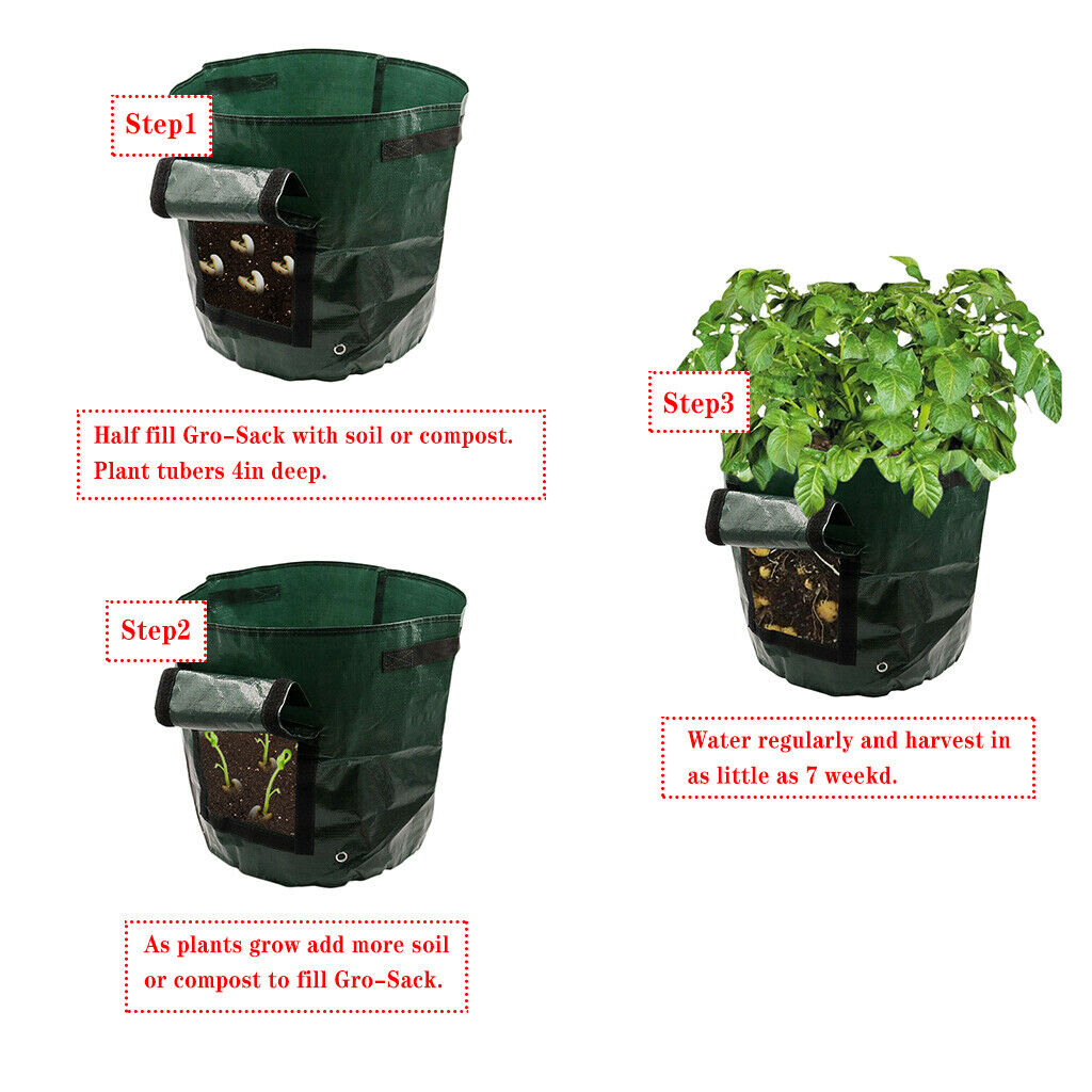 3Pcs 7 Gallon Garden Potato Grow Bags Container with Handles Flap Sturdy