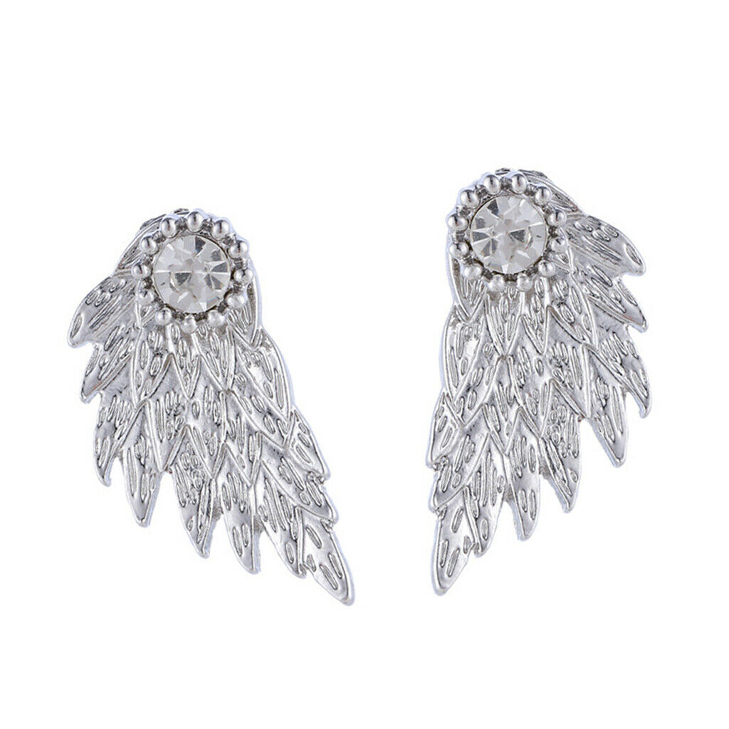 2 Pairs Fashion Women Angel Feather Wing Earrings Rhinestone Dangle Ear Stud