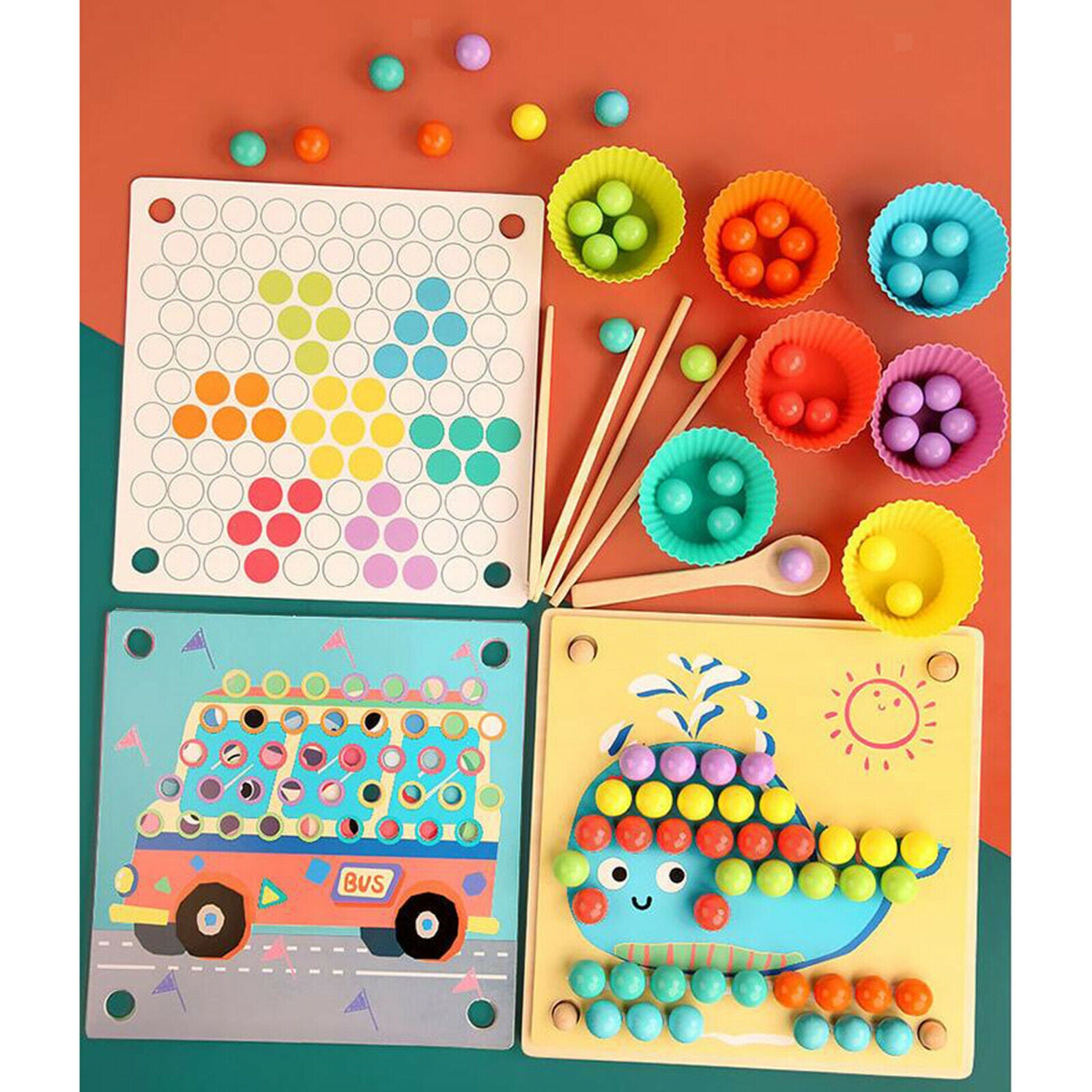 1 Set Kids Wood Clip Beads Game Go Games Montessori Memory Toys Board Games