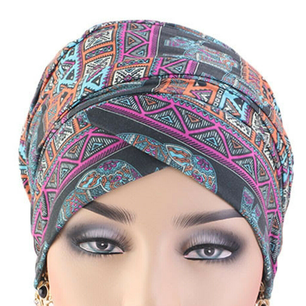 2pcs Women's Chemo Turban Beanie Bow Cotton Stretch Hats Printed Headband