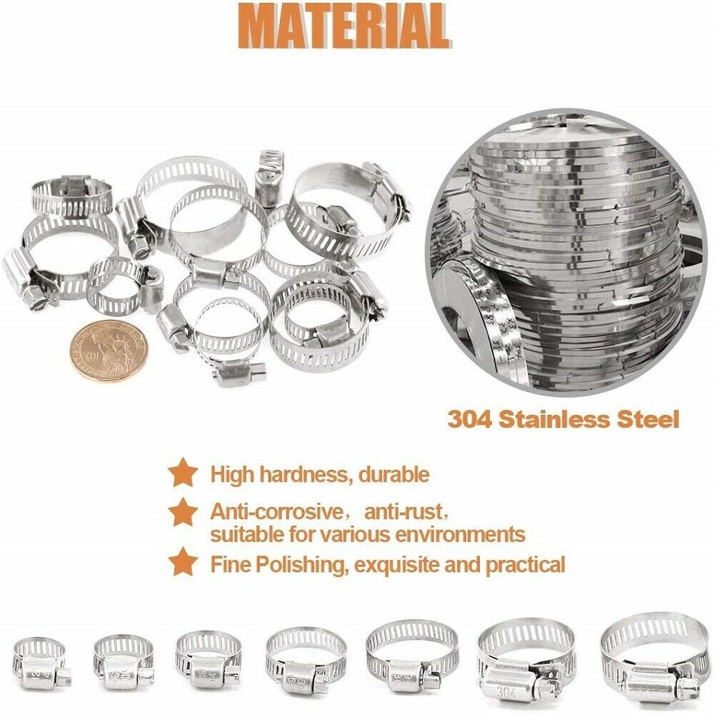 60 Pieces Hose Clamps Stainless Steel Worm Drive 8-38mm Hose Clamps Pipe Clamp