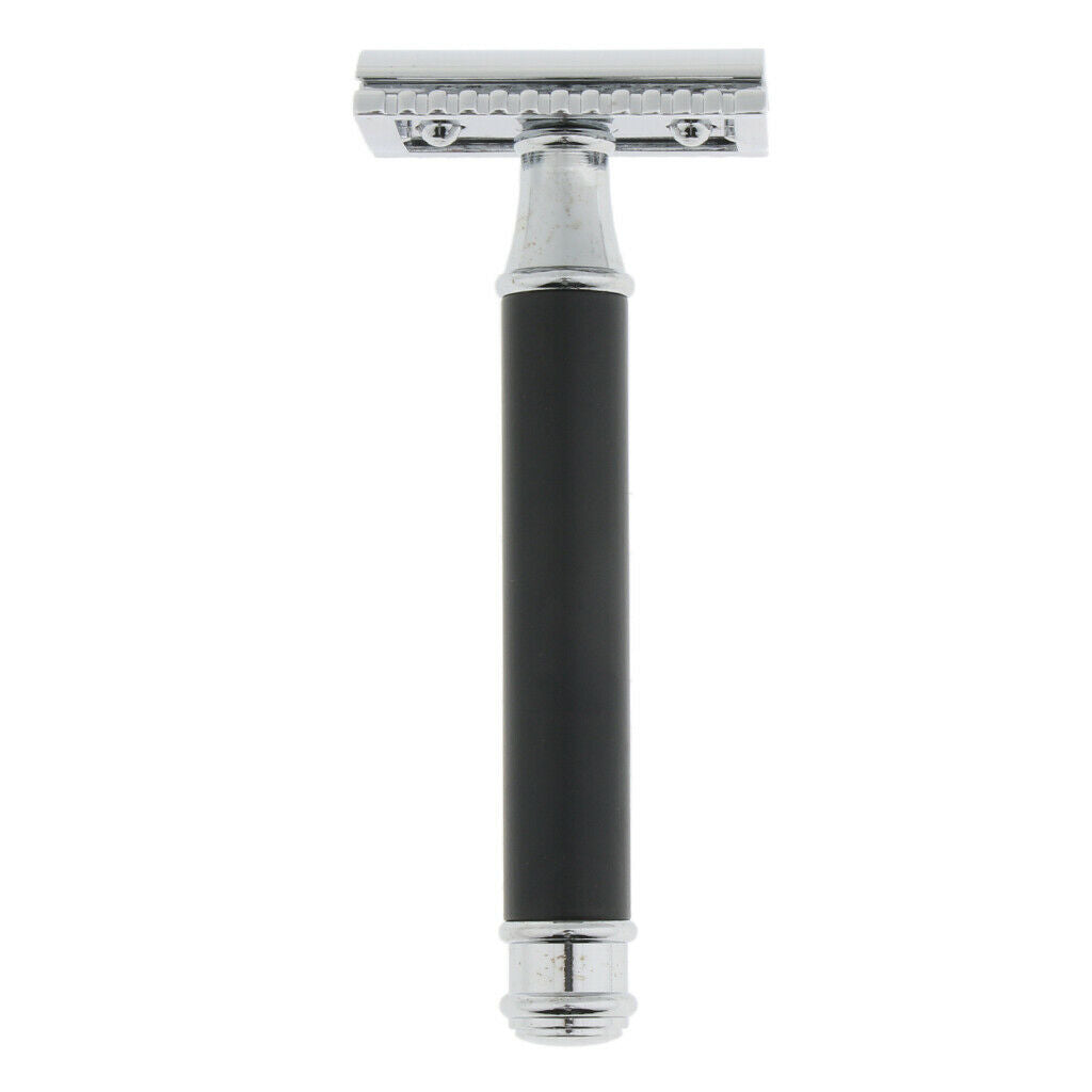 Men Long Handle Double Edge Safety Shaving Razor Beard Grooming Tool Black