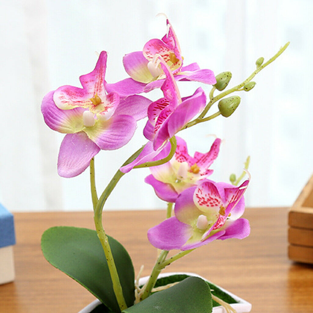 Artificial Orchid Bonsai Flower Stem Potted Plants Party Decor Purple