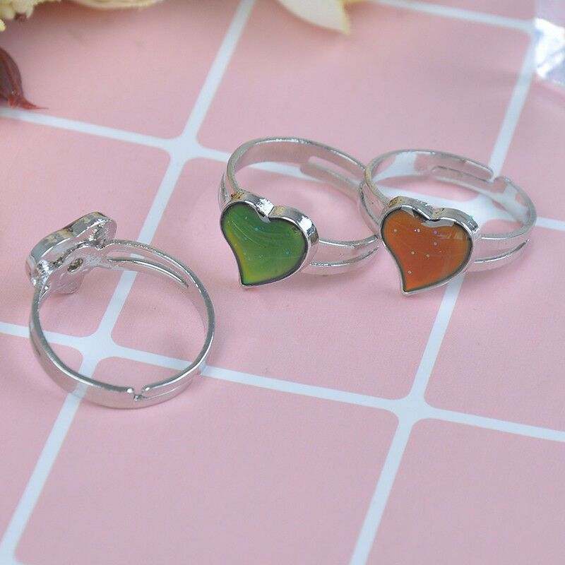 Mood ring band color changing by temperature ajustable heart ~GQPTUKSJUKL fg Qx