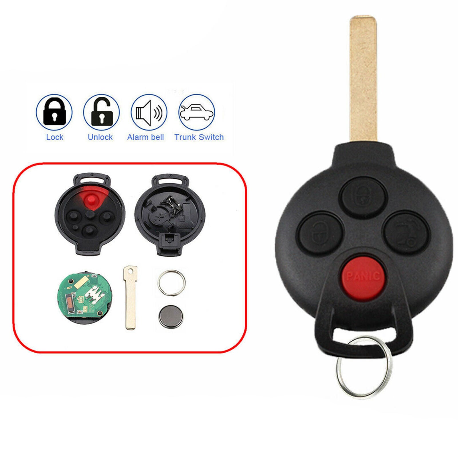 Keyless Remote Key Fob Replacement for 2008-2015 Mercedes-Benz Smart Fortwo