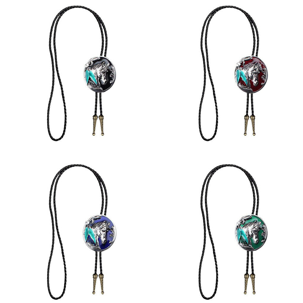 Men Women Bolo Tie Western Cowboy Rodeo PU Leather Necklace Cool Gift Black