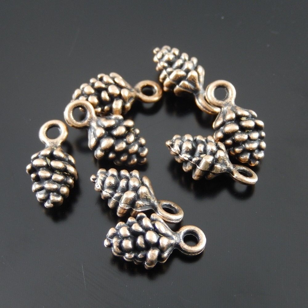 50951 Red Copper Alloy Pinecone Shape Pendants Charms Findings Crafts 40pcs