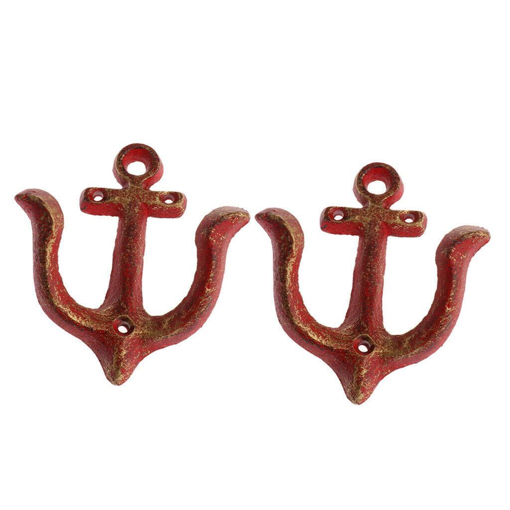 2x Wall Hook Coat Hook Rack Hanger Decoration Red Wall Mounted Anchor Shaped