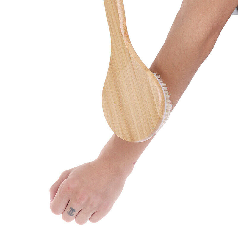 Dry Brushing Body Brush With Long Bamboo Handle Natural Bristle BrushBDAU