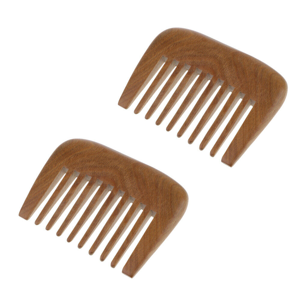 2x Natural Green Sandalwood Wide Tooth Comb Anti Static Detangler Beard Comb