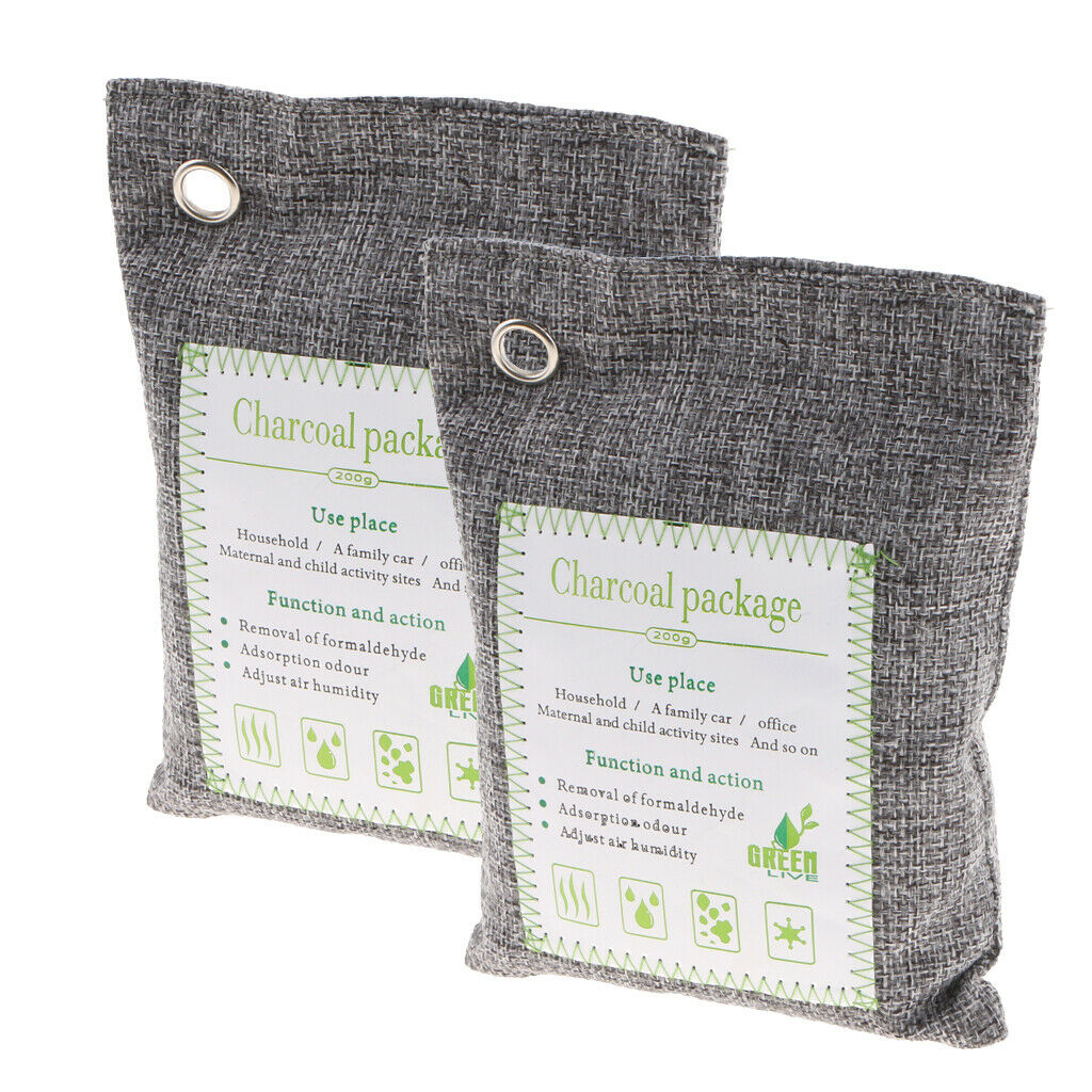 2 Pack Bamboo Odor Eliminator Bags 500g, Natural Bamboo Charcoal Air Purifying