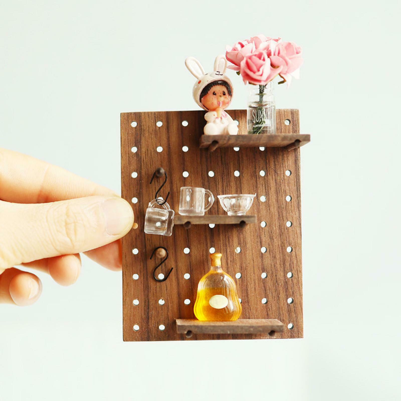 1:6 1:12 Scale DIY Mini Wood Shelf Stand with Hooks Bathroom Ornaments