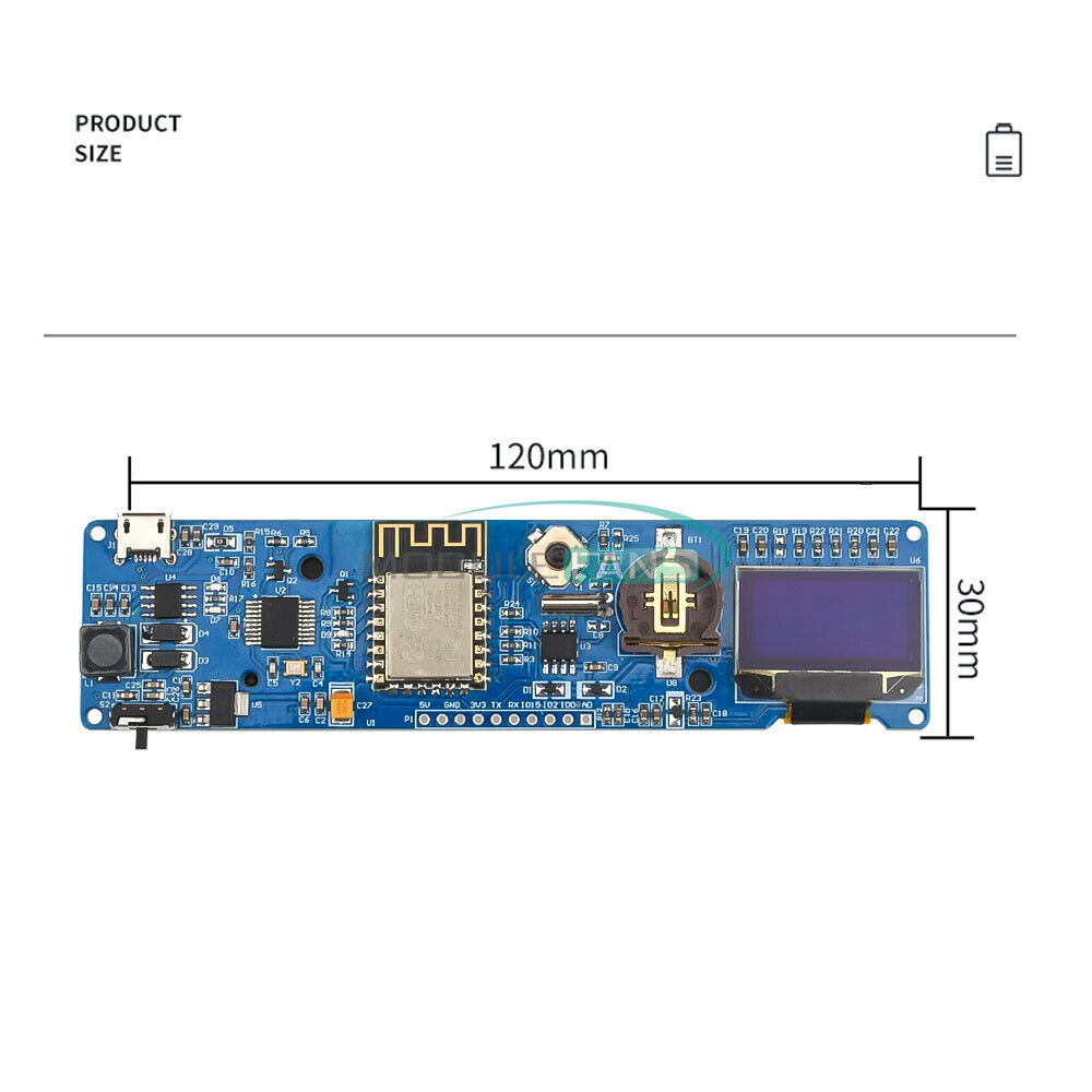 0.96'' OLED ESP8266 WIFI Clock Module 8266 Clock Development Board 18650 Battery