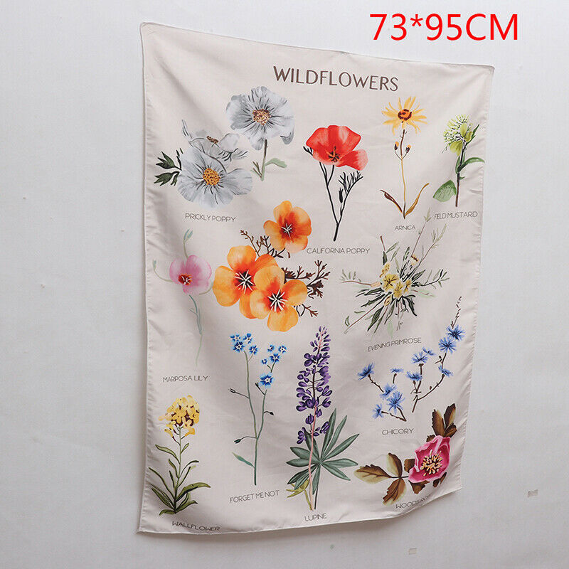 Botanical Wildflower Tapestry Wall Hanging Flower Chart Bohemian INS Home.l8