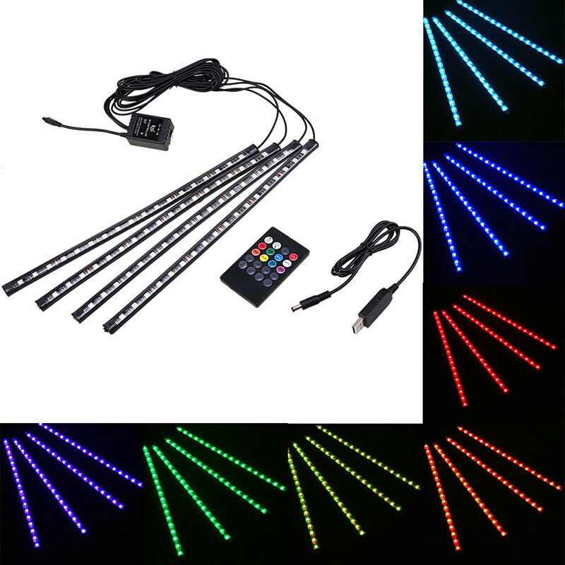 4X LED Car USB Charge Interior Accessories Floor Decor tmosphere Lamp Light