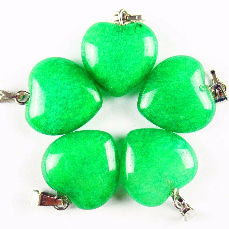10pcs 24g 16x16x5mm A+ Green Jade Heart Pendant Bead A-200SK