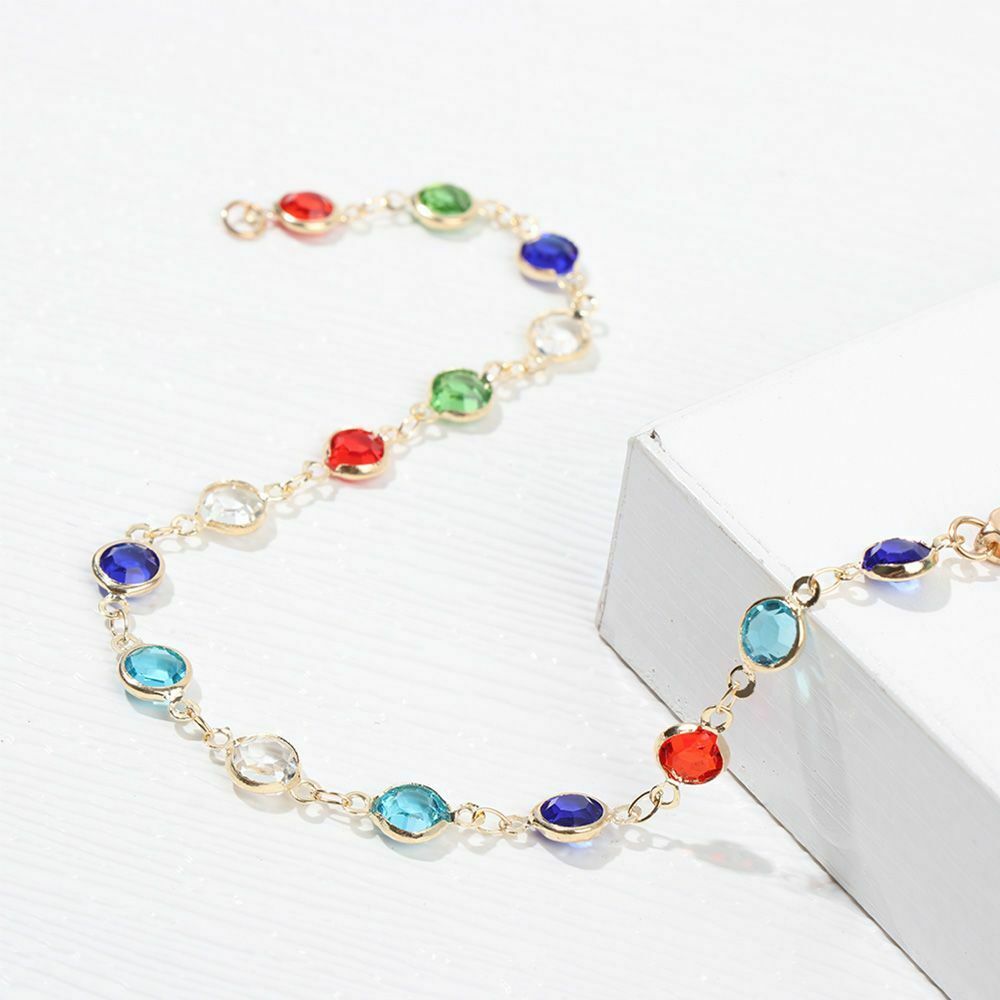 Gifts Jewelry Pendants Ethnic Style Crystal Anklet Rainbow Color Foot Chain