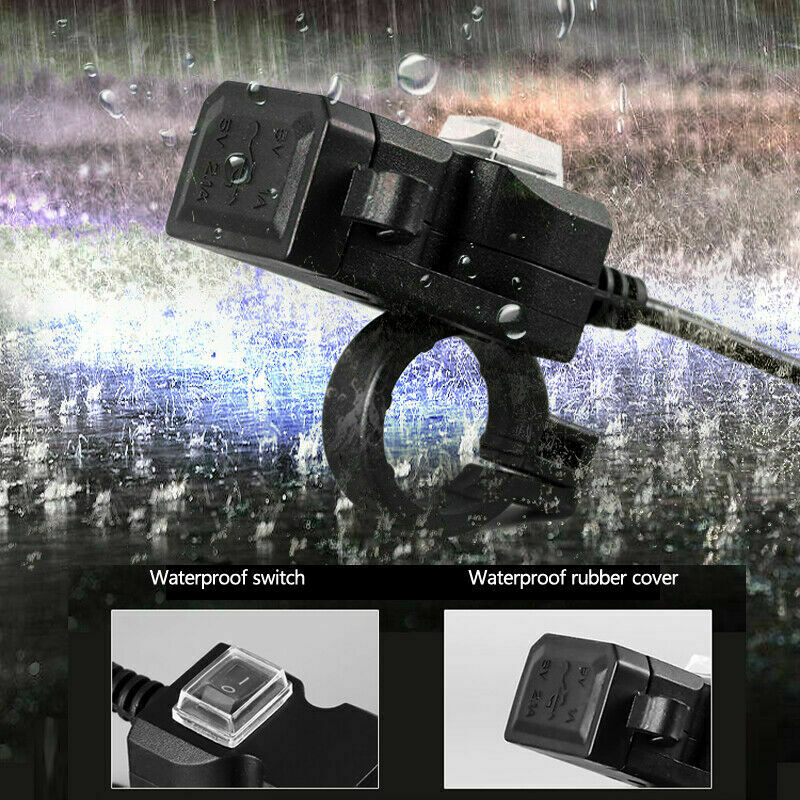 Waterproof Dual USB 12V Motorcycle Bike Handlebar Charger Socket w/ Switch_DD