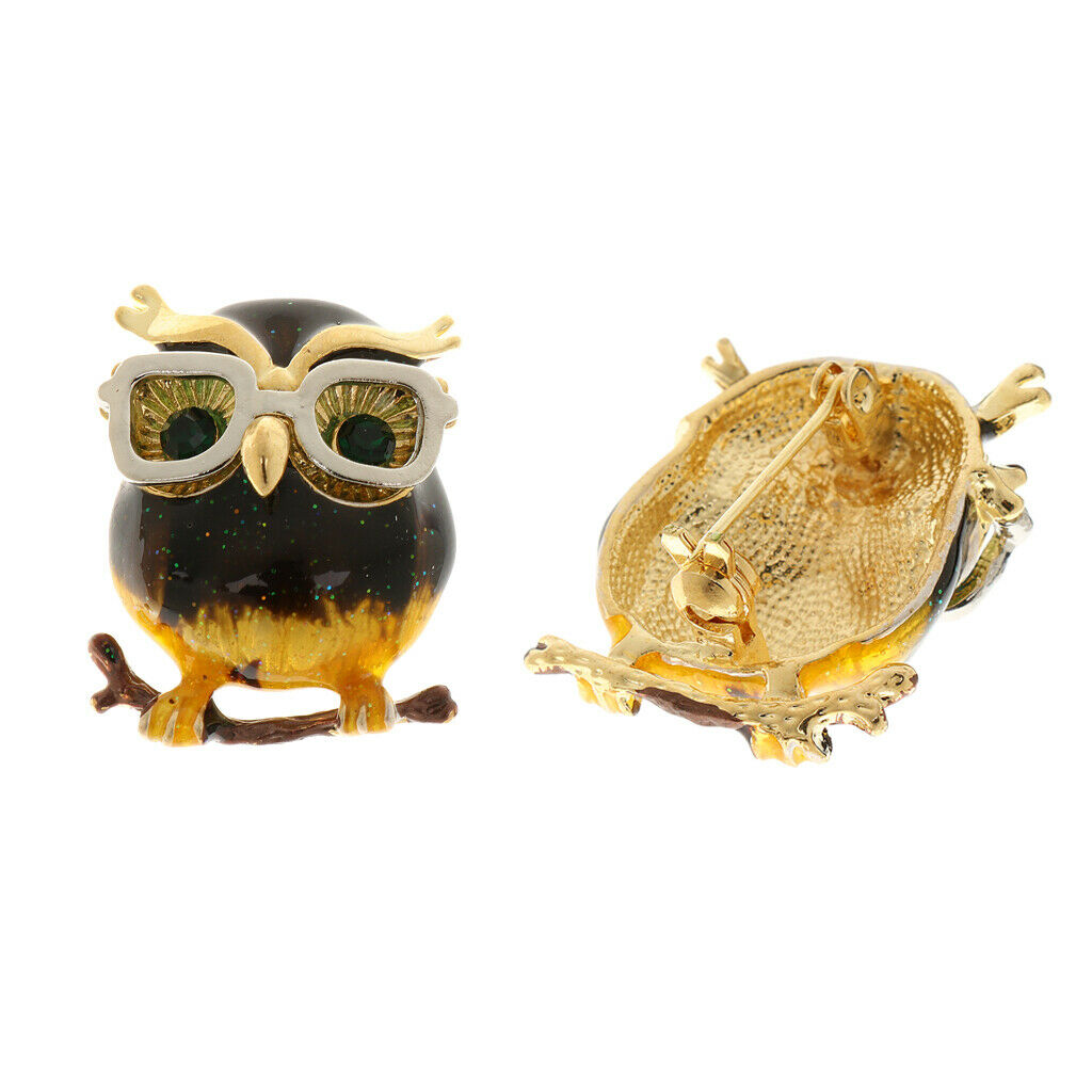 Women Owl Glasses Enamel Brooches Corsage Alloy Brooch White Glasses Frame