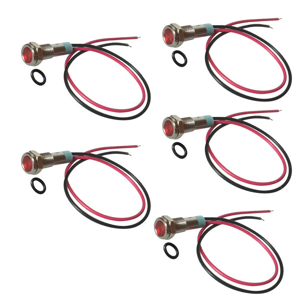 5x 6mm LED Metal Signal Indicator Pilot Dash Light for Car Boat Truck (Red)
