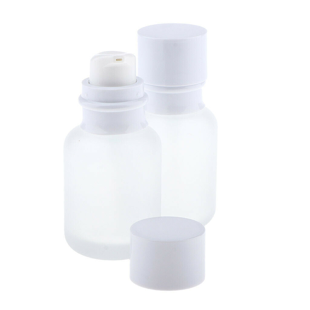 2pcs Empty Refillable Frosted Glass Pump Press Bottles for Emulsion 50ml