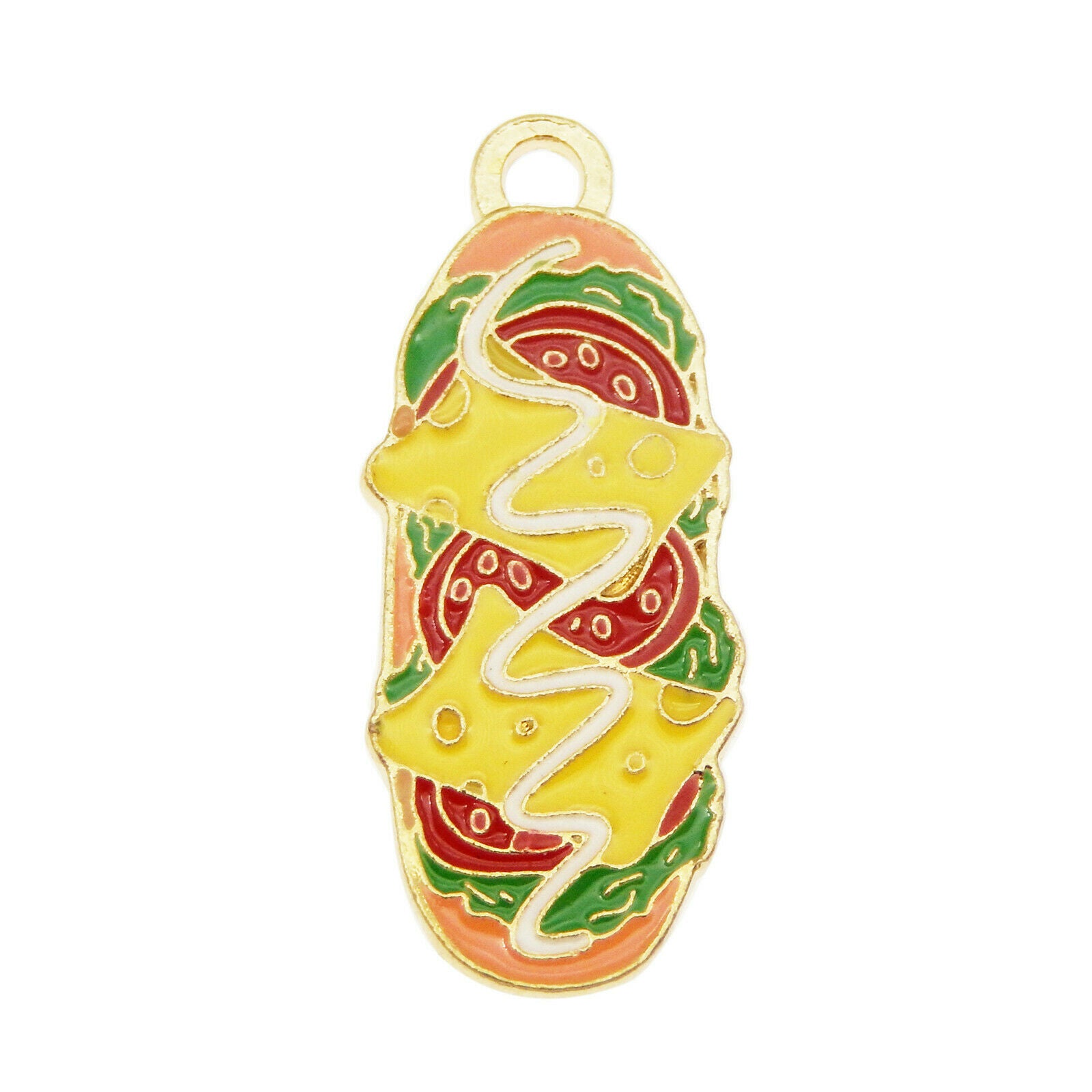12pcs Enamel Hot Dog Charm Bread Food Pendant Alloy For Jewelry Crafting 13*32mm