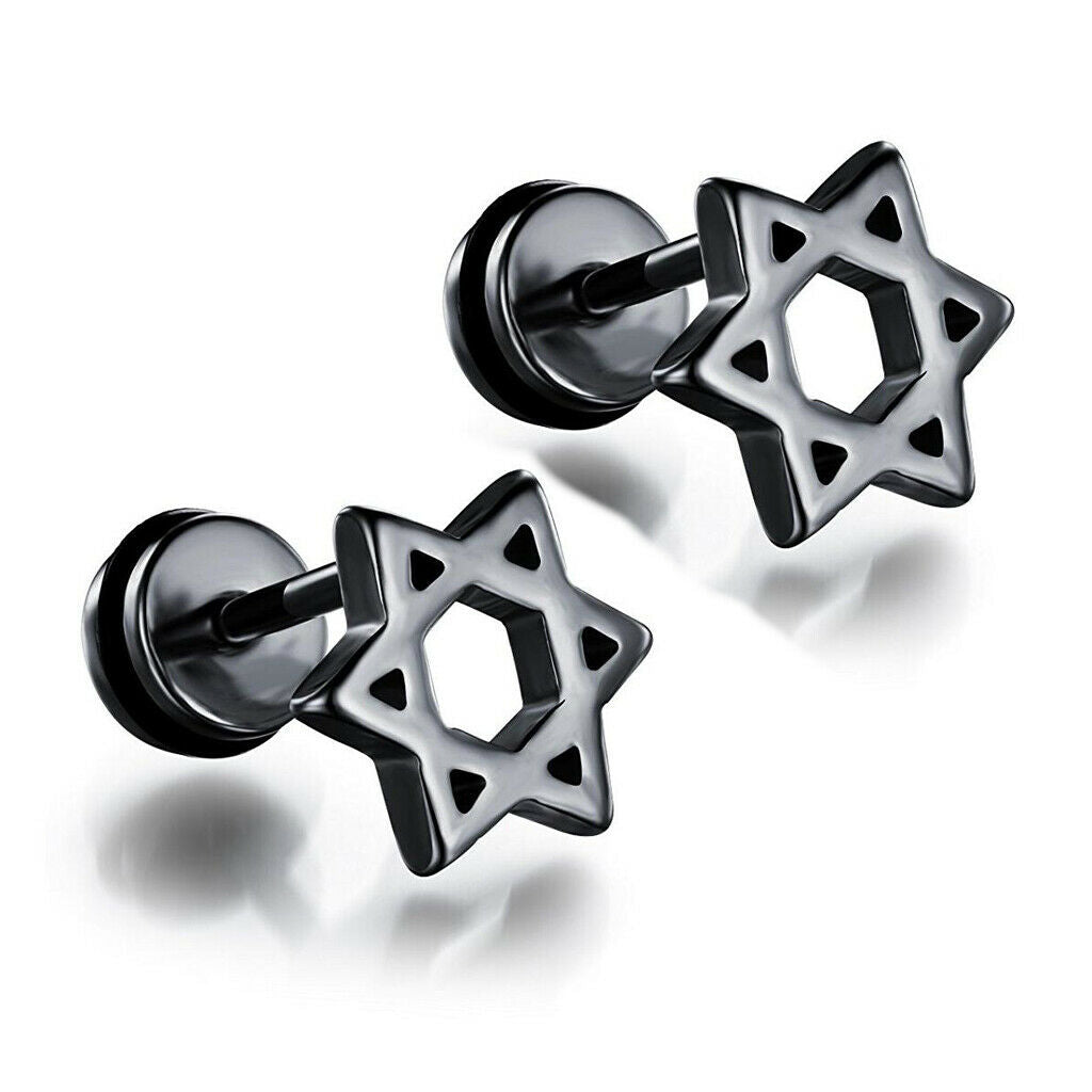 Star of David Stainless Steel Ear Studs Earrings Screw Fashion Lady Man Gift