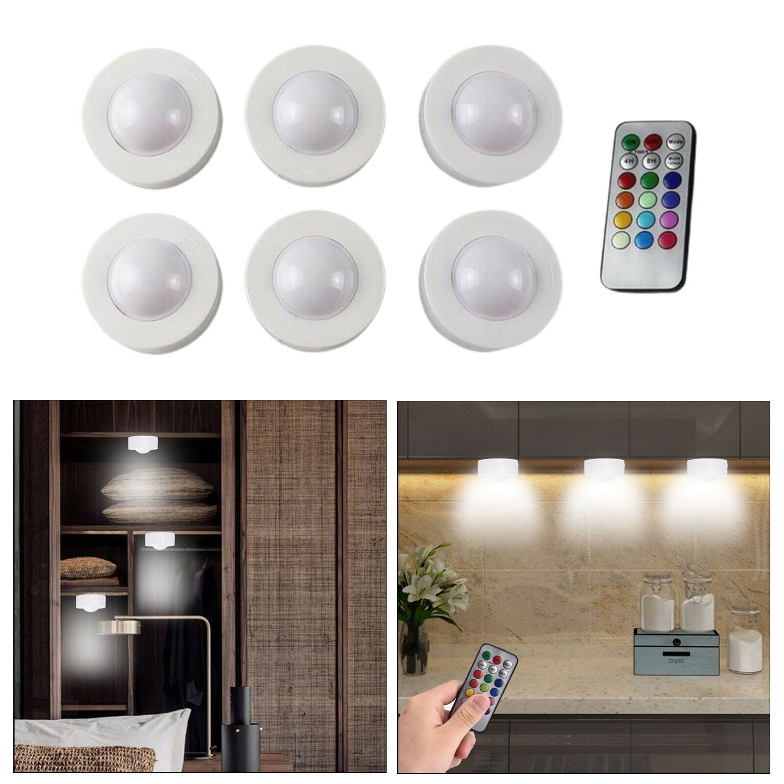 Touch RGB LED Motion Sensor Counter Cabinet Light 6Lamp 2 Remote
