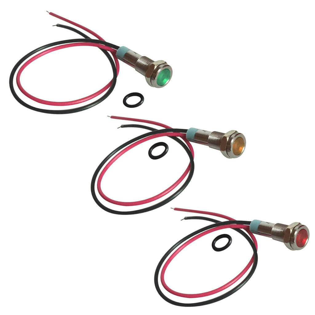 DC 12V Pre-wired LED Metal Indicator Light Signal Lamp Combo of Red+Yellow+Green