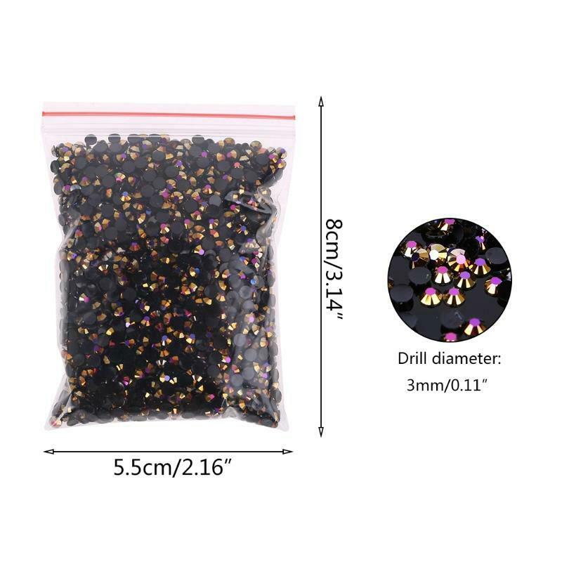 5000pcs Black Gradient Flat Back Gems Round Crystal Rhinestones for DIY Nail Art