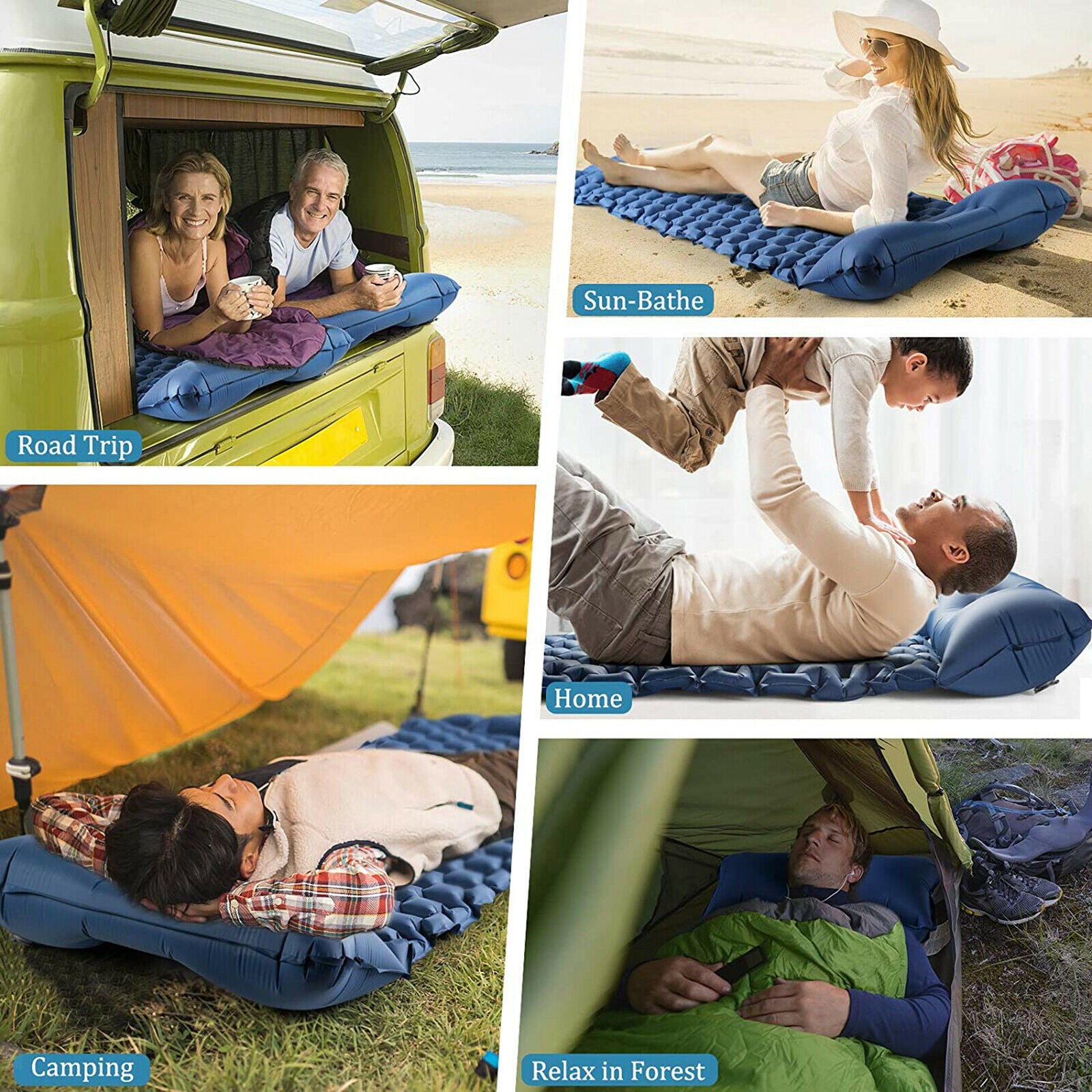 Self Inflating Camping Pad with Pillow Folding Sleeping Mat Outdoor Travel