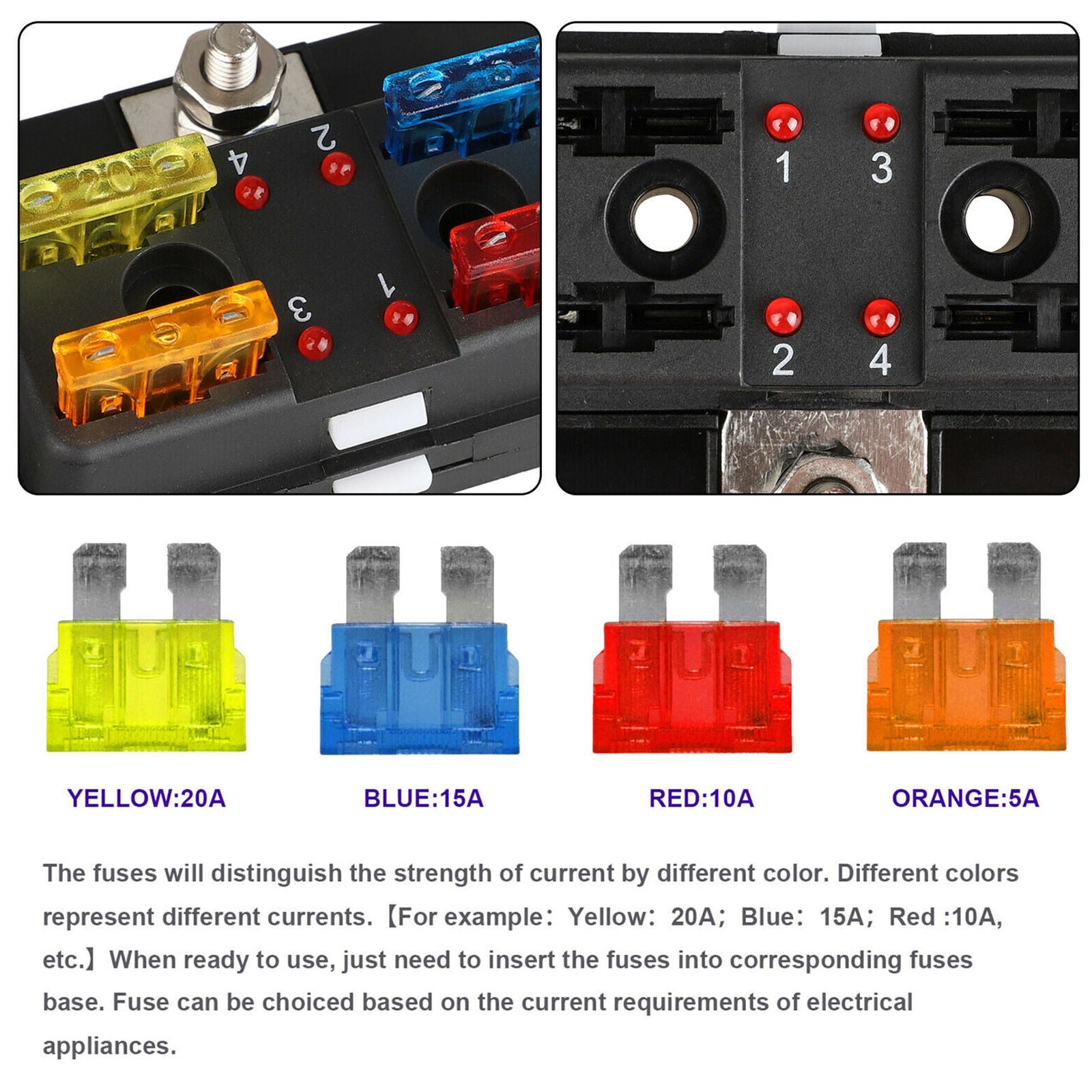 4Way 12V 24V Auto Car Power Distribution Blade Fuse Holder Box Block Panel Board