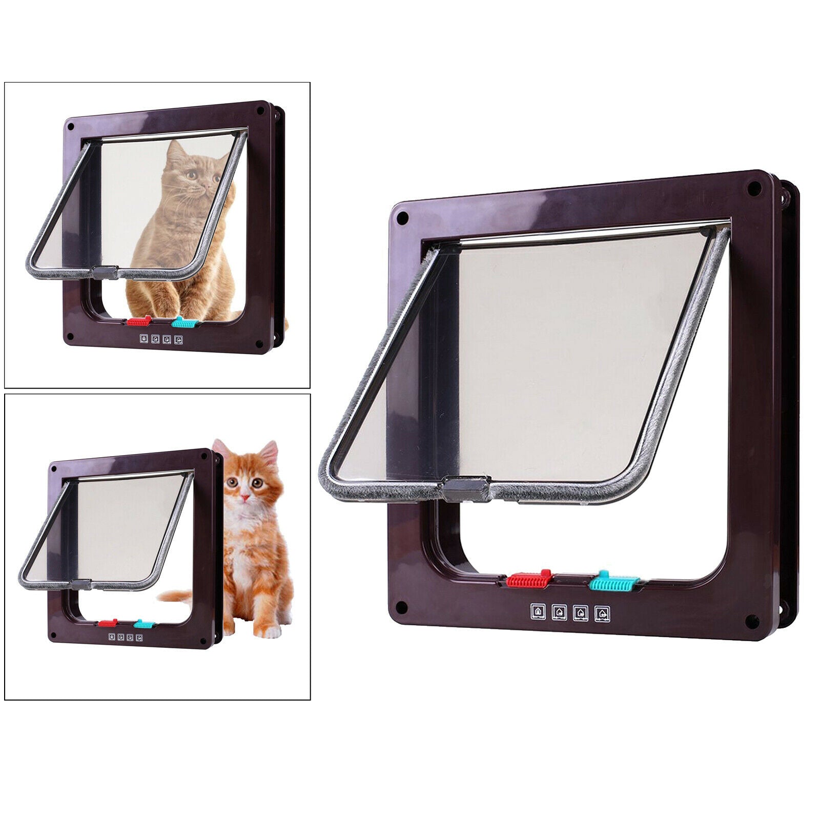 4-Way Locking Pet Door Frame Lockable Dog and Gate Cat Flap Door Coffee S