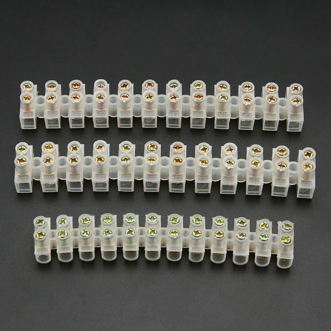 3x 12 Way Barrier Screw Terminal Block Wire Connection Connector Strip 3A 6A 10A