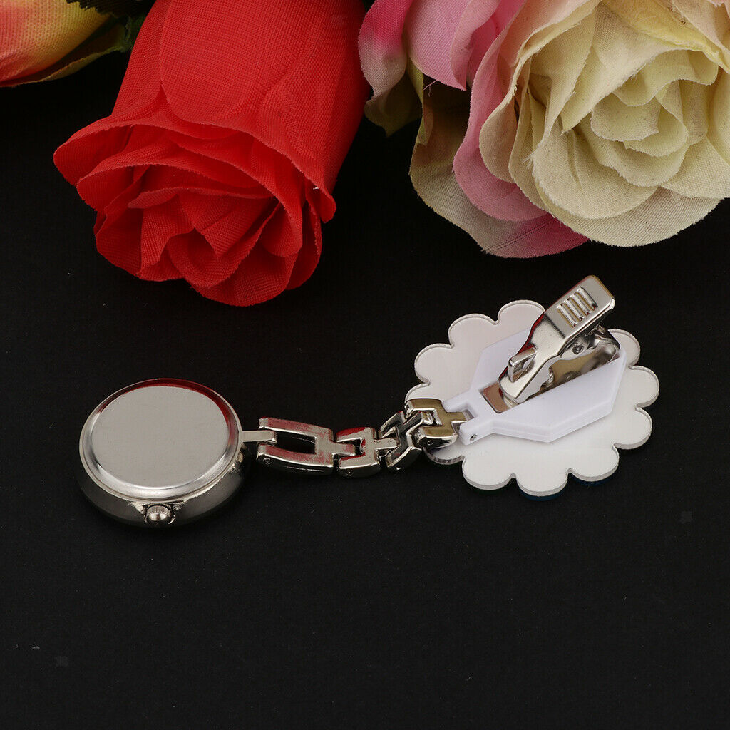 Flower shape Face Nurse Doctor Pocket Clip On Watch Brooch Fob Quartz Watch