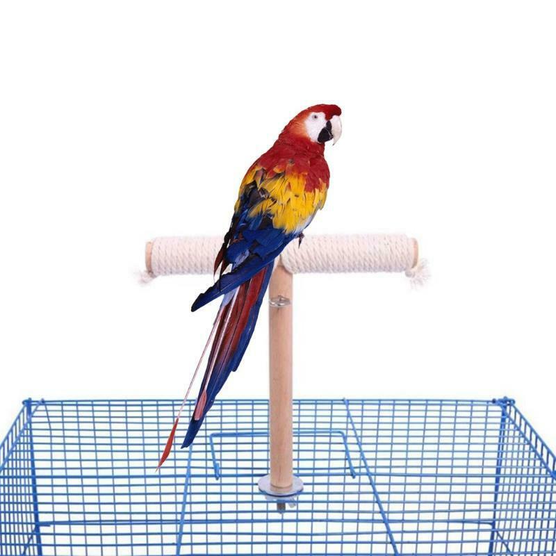 Parrot Wooden Stand Bird Natural Wood Perch Grinding Bar T Shape Easy to Install