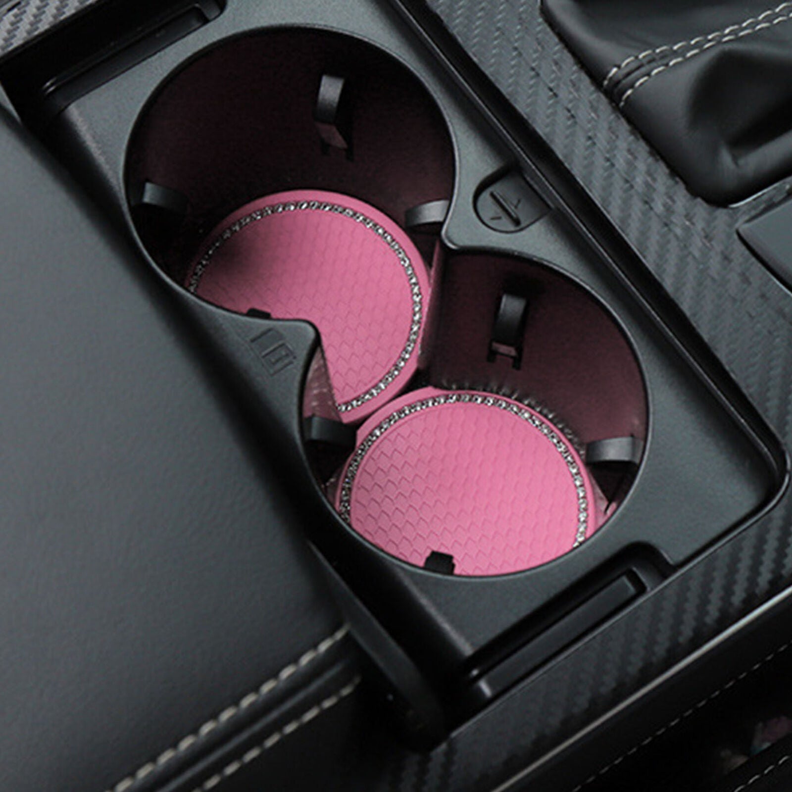 Car Accessories For Women Pink Bling Rhinestone Cup Holder Insert Coaster 2PCS