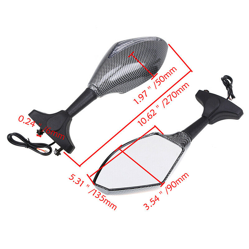 Rear View Mirror Glass Amber LED Plastic Housing Fit KawasakiÂ Ninja ZX6RÂ ZX600R