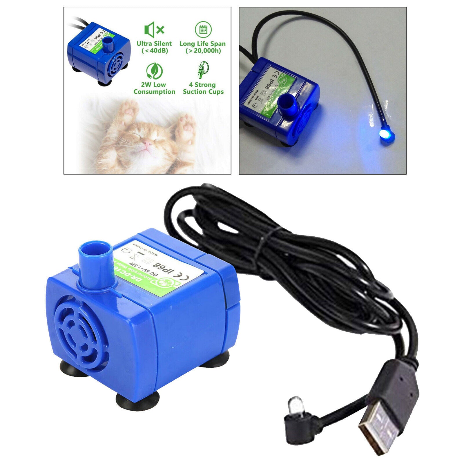 Super Silent Drinking Fountain Pump with LED for Cats Dogs Drinking Bowl
