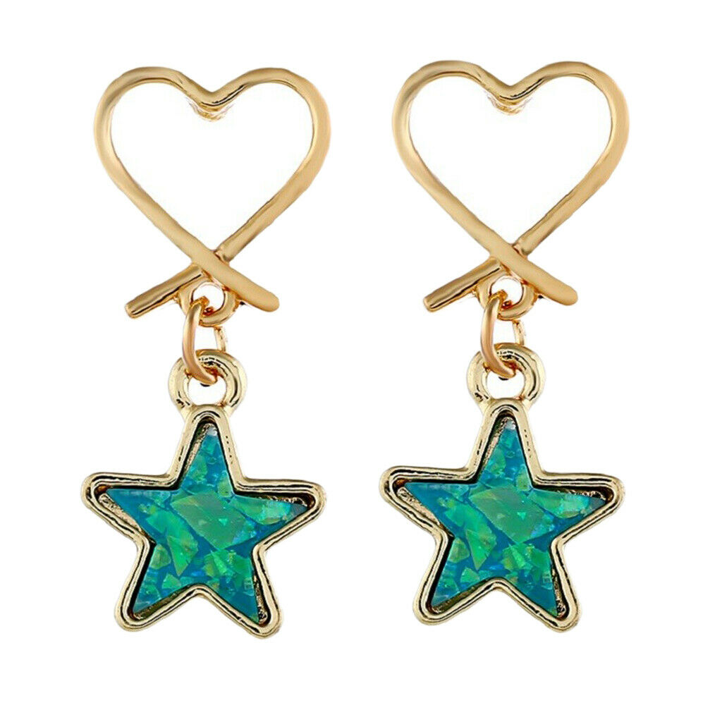 Fashion Wedding Lady Dangle Eardrop Alloy Love Heart Blue Star Ear Studs